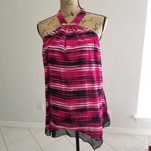 GORGEOUS high neck symmetrical hem striped shirt size medium‎ NEW